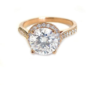 Large 3.25 Carat Round Cut Simulated Diamond Engagement Ring Bridal Wedding Halo Set in 14K Solid Rose Gold Stunning