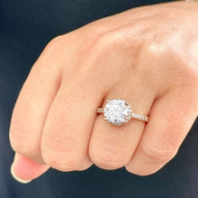 Load image into Gallery viewer, Large, Women&#39;s 14K Solid Rose Gold Round Cut Forever One Moissanite and Natural Diamond Engagement Ring Halo Prong 3.30ct
