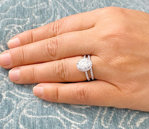 14k Solid White Gold Oval And Round Cut Natural Diamonds Engagement Ring And Band Halo Art Deco 1.95ct