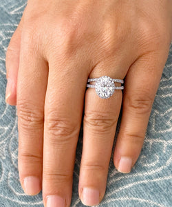 14k Solid White Gold Oval And Round Cut Natural Diamonds Engagement Ring And Band Halo Art Deco 1.95ct