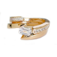 Load image into Gallery viewer, Beautiful 14k Solid And Heavy Rose Gold Emerald Cut Forever One Moissanite Engagement Ring Deco Bridal Semi Tension Set 2.00ctw
