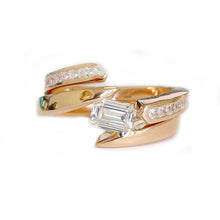 Load image into Gallery viewer, Beautiful 14k Solid And Heavy Rose Gold Emerald Cut Forever One Moissanite Engagement Ring Deco Bridal Semi Tension Set 2.00ctw
