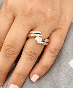 Beautiful 14k Solid And Heavy Rose Gold Emerald Cut Forever One Moissanite Engagement Ring Deco Bridal Semi Tension Set 2.00ctw