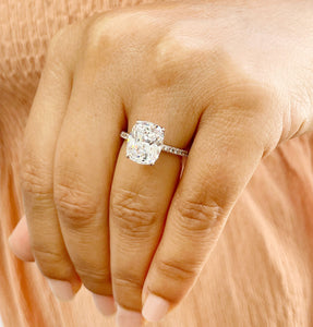 14K Solid Rose Gold Cushion Cut Forever One Moissanite And Round Cut Natural Diamonds Engagement Ring, Four prong, Solitaire 5.00ctw