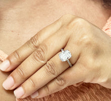 Load image into Gallery viewer, 14K Solid Rose Gold Cushion Cut Forever One Moissanite And Round Cut Natural Diamonds Engagement Ring, Four prong, Solitaire 5.00ctw

