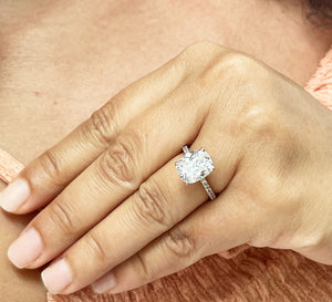14K Solid Rose Gold Cushion Cut Forever One Moissanite And Round Cut Natural Diamonds Engagement Ring, Four prong, Solitaire 5.00ctw