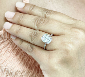 14K Solid Rose Gold Cushion Cut Forever One Moissanite And Round Cut Natural Diamonds Engagement Ring, Four prong, Solitaire 5.00ctw