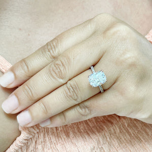 14K Solid Rose Gold Cushion Cut Forever One Moissanite And Round Cut Natural Diamonds Engagement Ring, Four prong, Solitaire 5.00ctw