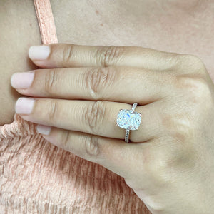 14K Solid Rose Gold Cushion Cut Forever One Moissanite And Round Cut Natural Diamonds Engagement Ring, Four prong, Solitaire 5.00ctw