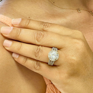 Beautiful 14k Solid Yellow Gold Round Forever One Moissanite And Natural Diamond Engagement Ring Halo Prong Set Triple Shank 3.80ctw