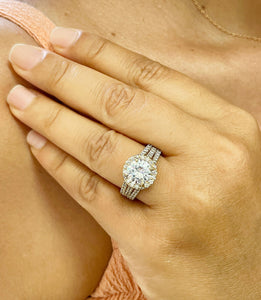 Beautiful 14k Solid Yellow Gold Round Moissanite And Natural Diamond Engagement Ring Halo Prong Set Triple Shank 3.80ctw