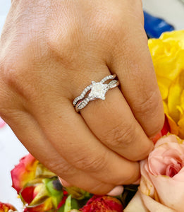 1.75 Carat Princess Cut Simulated Diamond Engagement Ring And Band Bridal Set Wedding 14k Solid White Gold Propose Promise