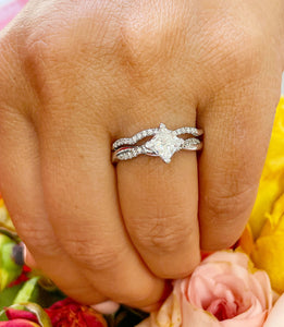 14K Solid White Gold Princess Cut Forever One Moissanite And Natural Diamond Engagement Ring And Band Set, Anniversary, Wedding Deco  1.35ct