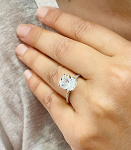 14K Solid Yellow Gold Cushion Cut Forever One Moissanite And Round Cut Natural Diamonds Engagement Ring, Four prong, Solitaire 5.00ctw