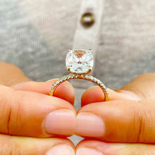 Load image into Gallery viewer, 14K Solid Yellow Gold Cushion Cut Forever One Moissanite And Round Cut Natural Diamonds Engagement Ring, Four prong, Solitaire 5.00ctw
