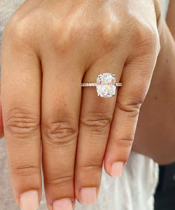 14K Solid Yellow Gold Cushion Cut Forever One Moissanite And Round Cut Natural Diamonds Engagement Ring, Four prong, Solitaire 5.00ctw