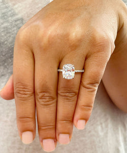 14K Solid Yellow Gold Cushion Cut Forever One Moissanite And Round Cut Natural Diamonds Engagement Ring, Four prong, Solitaire 5.00ctw