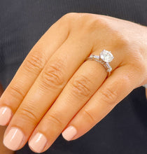 Load image into Gallery viewer, 14K White Gold Round Moissanite And Baguettes Cut Natural Diamonds Engagement Ring 2.24ctw
