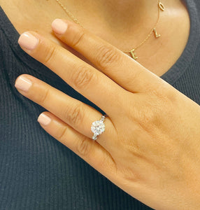 14K White Gold Round Moissanite And Baguettes Cut Natural Diamonds Engagement Ring 2.24ctw