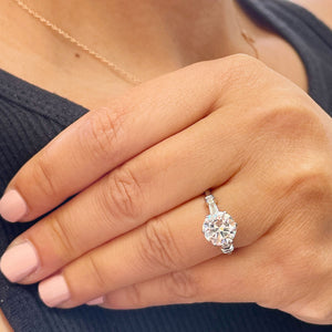 14K White Gold Round Moissanite And Baguettes Cut Natural Diamonds Engagement Ring 2.24ctw
