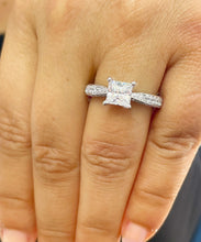 Load image into Gallery viewer, 14K Solid White Gold Princess Cut Forever One Moissanite and Natural Round Cut Diamonds Engagement Ring Deco bridal, wedding 2.40ctw
