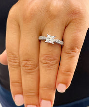 Load image into Gallery viewer, 14K Solid White Gold Princess Cut Forever One Moissanite and Natural Round Cut Diamonds Engagement Ring Deco bridal, wedding 2.40ctw
