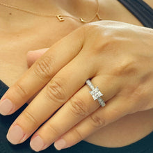 Load image into Gallery viewer, 14K Solid White Gold Princess Cut Forever One Moissanite and Natural Round Cut Diamonds Engagement Ring Deco bridal, wedding 2.40ctw
