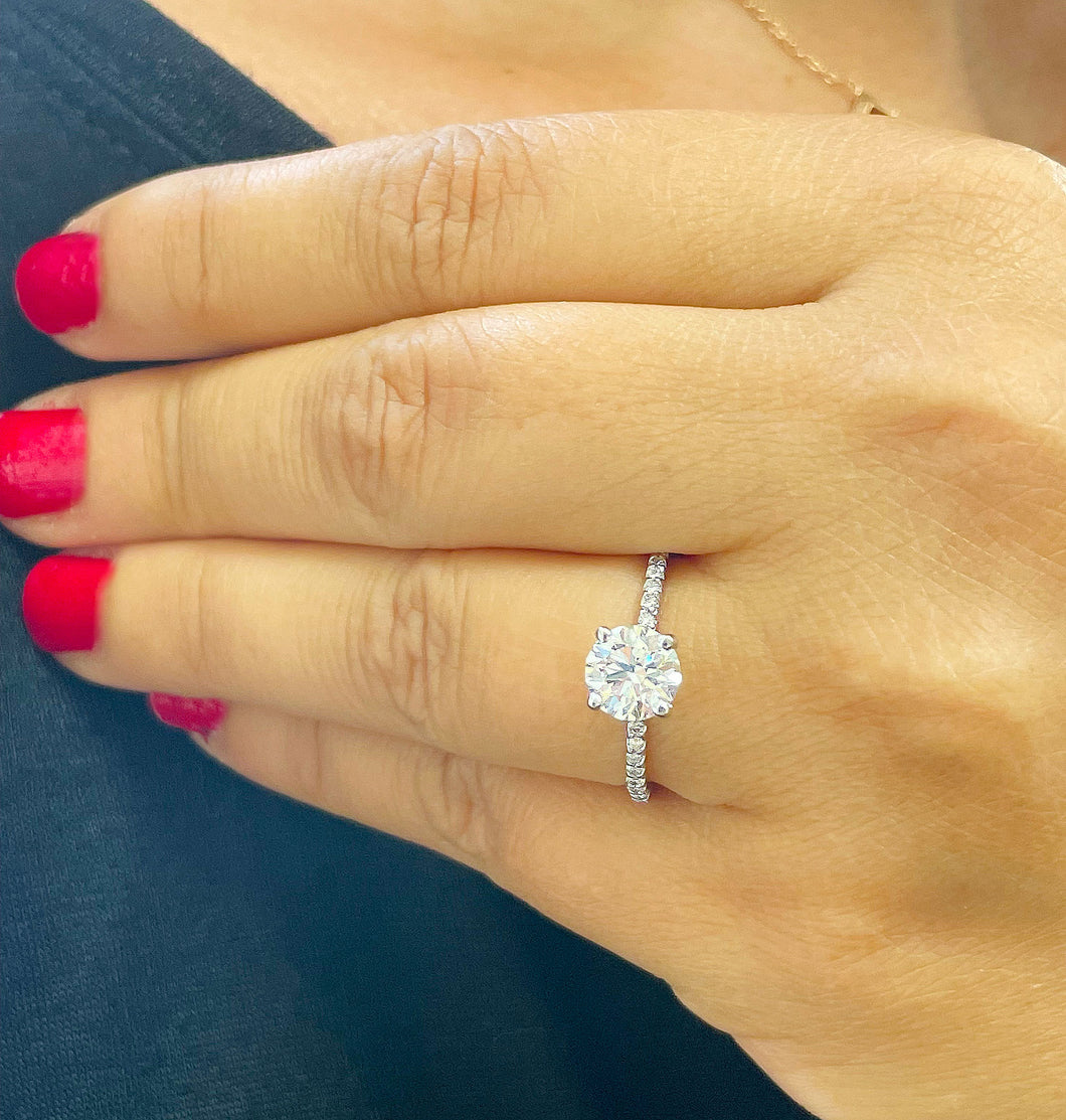14K Solid White Gold Round Cut Natural Round Diamond Engagement Ring Wedding Anniversary 1.15ct