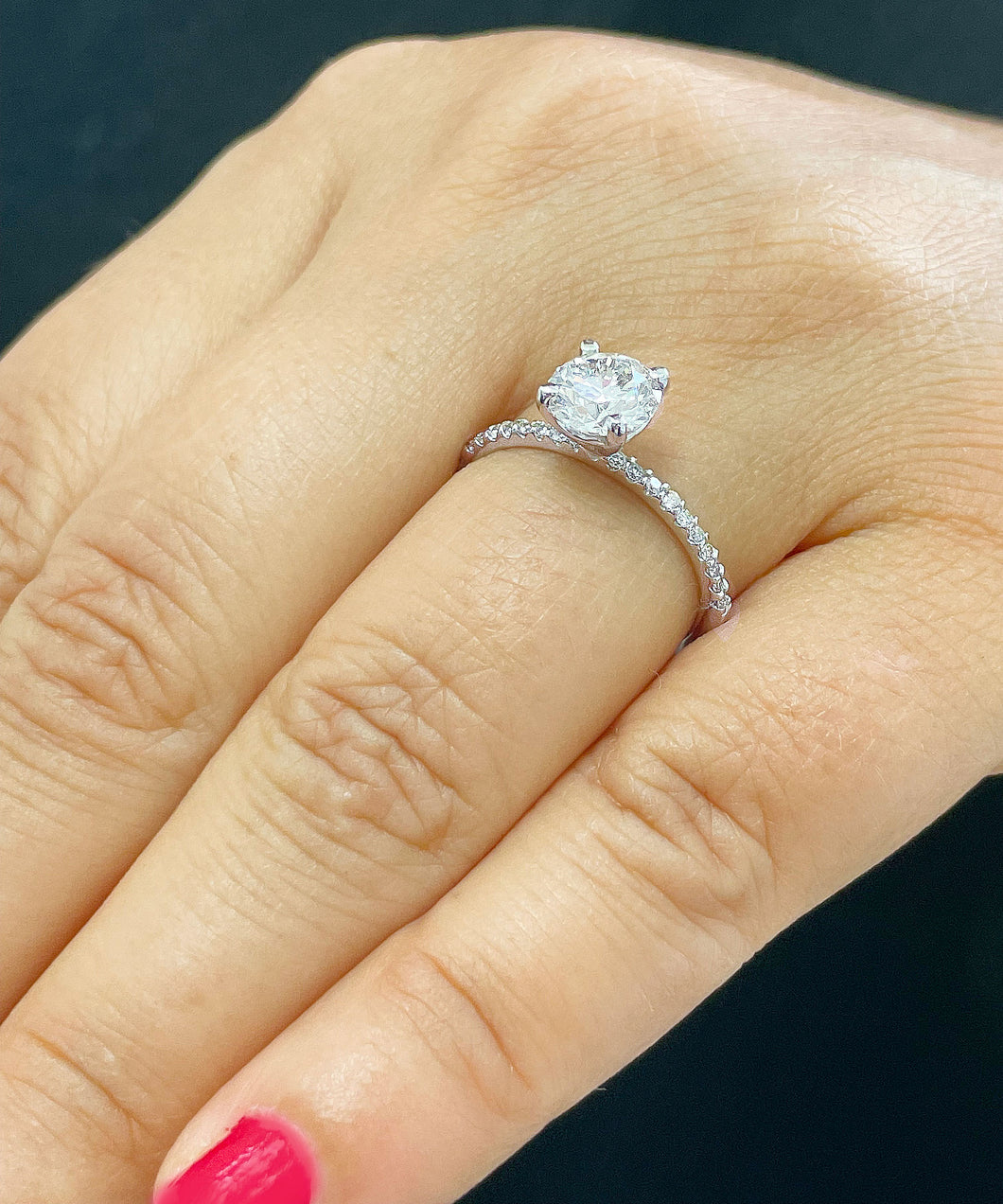 14K Solid White Gold Round Cut Moissanite And Natural Round Diamond Engagement Ring Wedding Anniversary 1.40ct