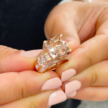Load image into Gallery viewer, 14K Solid Rose Gold Cushion Cut Natural Peach Morganite and Round cut Natural Diamonds Engagement Ring Bridal Wedding 6.50ctw
