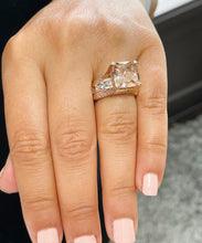 Load image into Gallery viewer, 14K Solid Rose Gold Cushion Cut Natural Peach Morganite and Round cut Natural Diamonds Engagement Ring Bridal Wedding 6.50ctw
