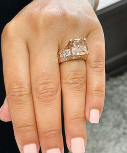 14K Solid Rose Gold Cushion Cut Natural Peach Morganite and Round cut Natural Diamonds Engagement Ring Bridal Wedding 6.50ctw
