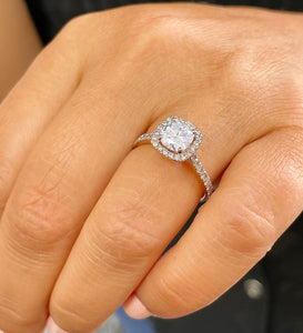 14k Solid Rose Gold Cushion Cut and Round Cut Natural Diamond Engagement Ring Halo Bridal Prong Set 1.60ctw