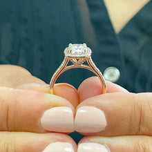 Load image into Gallery viewer, IGI Certified 14k Solid Rose Gold Cushion Cut and Round Cut Diamond Engagement Ring Halo Bridal Prong Set 1.60ctw F VS2
