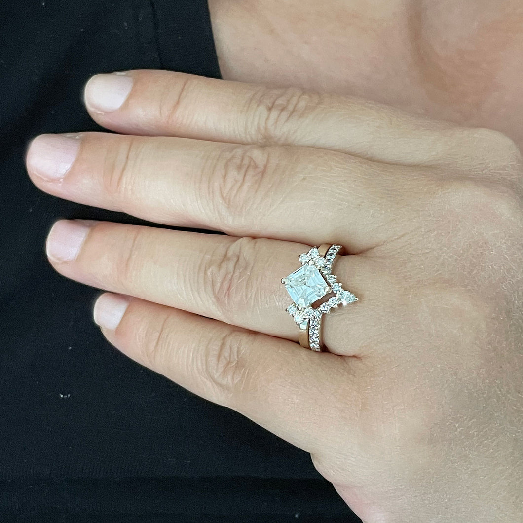 14K Solid Yellow Gold Asscher, Pear and Round Cut Natural Diamonds Engagement Ring And Band Set 2.20ctw