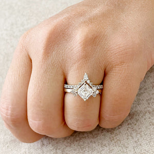 14K Solid Yellow Gold Asscher Cut Moissanite And Pear and Round Cut Natural Diamonds Engagement Ring And Band Set 2.50ctw