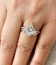 Load image into Gallery viewer, 14K Solid Yellow Gold Asscher Cut Moissanite And Pear and Round Cut Natural Diamonds Engagement Ring And Band Set 2.50ctw
