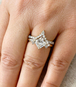 14K Solid Yellow Gold Asscher, Pear and Round Cut Natural Diamonds Engagement Ring And Band Set 2.20ctw