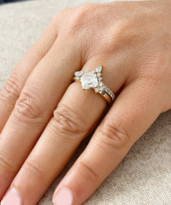 14K Solid Yellow Gold Asscher, Pear and Round Cut Natural Diamonds Engagement Ring And Band Set 2.20ctw