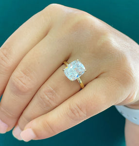 14K Solid Yellow Gold Cushion Cut Moissanite Engagement Ring Deco, Bridal, Wedding, Anniversary, Four prong, Solitaire 4.00ctw