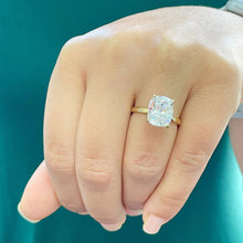 Load image into Gallery viewer, 14K Solid Yellow Gold Cushion Cut Moissanite Engagement Ring Deco, Bridal, Wedding, Anniversary, Four prong, Solitaire 4.00ctw
