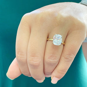 14K Solid Yellow Gold Cushion Cut Moissanite Engagement Ring Deco, Bridal, Wedding, Anniversary, Four prong, Solitaire 4.00ctw