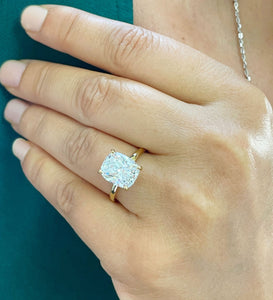 14K Solid Yellow Gold Cushion Cut Moissanite Engagement Ring Deco, Bridal, Wedding, Anniversary, Four prong, Solitaire 4.00ctw