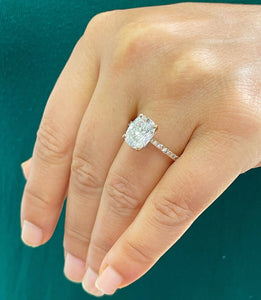 14K Solid Rose Gold Cushion Cut Moissanite And Round Cut Natural Diamonds Engagement Ring, Four prong, Solitaire 3.75ctw
