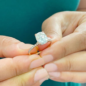 14K Solid Rose Gold Cushion Cut Moissanite And Round Cut Natural Diamonds Engagement Ring, Four prong, Solitaire 3.75ctw