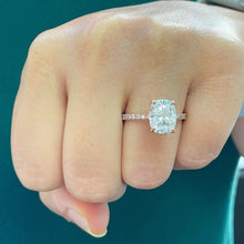 Load image into Gallery viewer, 14K Solid Rose Gold Cushion Cut Moissanite And Round Cut Natural Diamonds Engagement Ring, Four prong, Solitaire 3.75ctw
