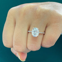 Load image into Gallery viewer, 14K Solid Rose Gold Cushion Cut Moissanite And Round Cut Natural Diamonds Engagement Ring, Four prong, Solitaire 3.75ctw
