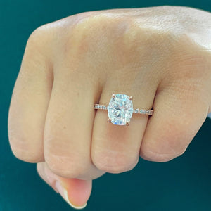 14K Solid Rose Gold Cushion Cut Moissanite And Round Cut Natural Diamonds Engagement Ring, Four prong, Solitaire 3.75ctw