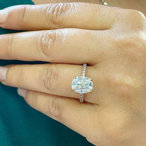 14K Solid Rose Gold Cushion Cut Moissanite And Round Cut Natural Diamonds Engagement Ring, Four prong, Solitaire 3.75ctw