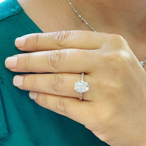 14K Solid Rose Gold Cushion Cut Moissanite And Round Cut Natural Diamonds Engagement Ring, Four prong, Solitaire 3.75ctw